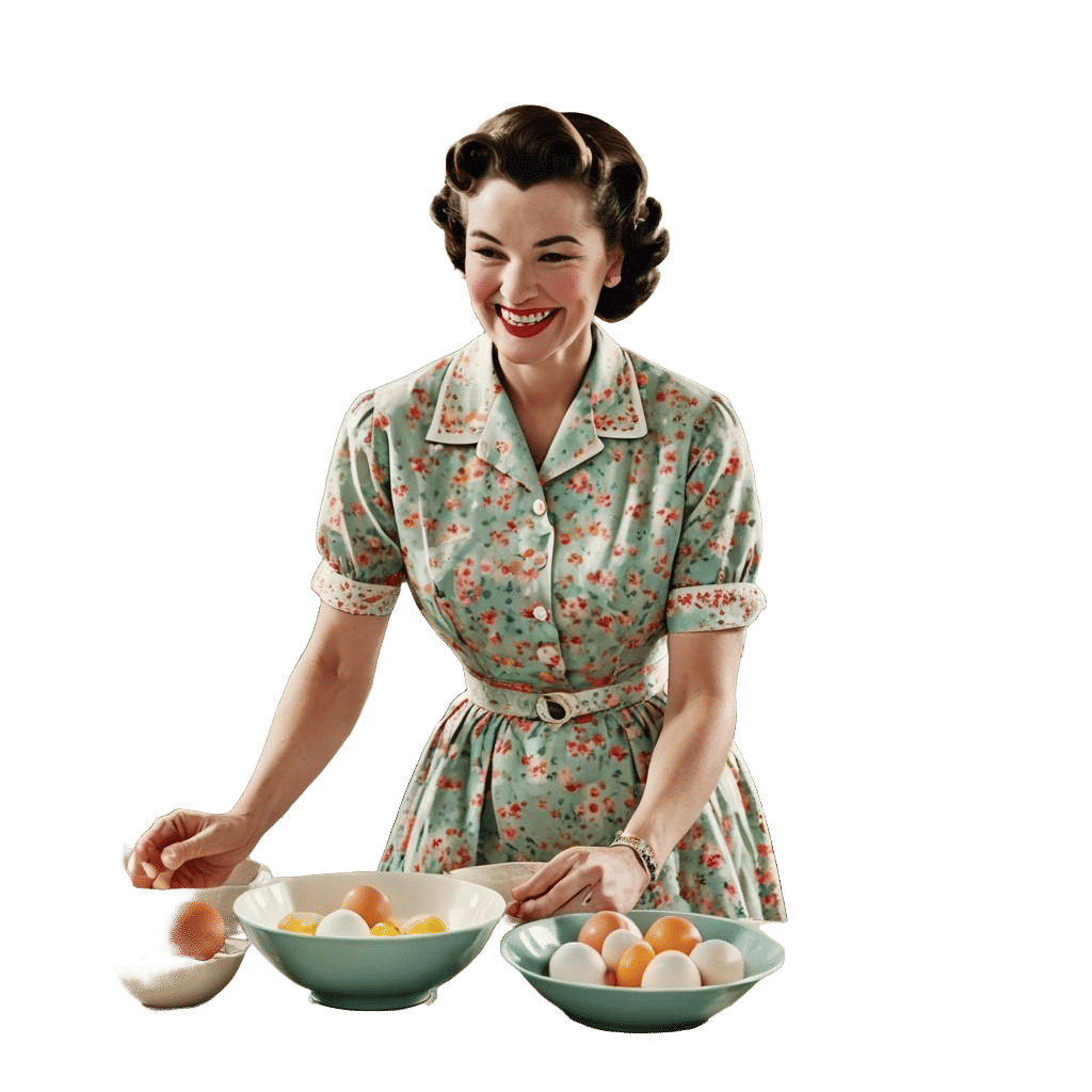 Happy Tradwife Cooking Breakfast: 1950s Film Still