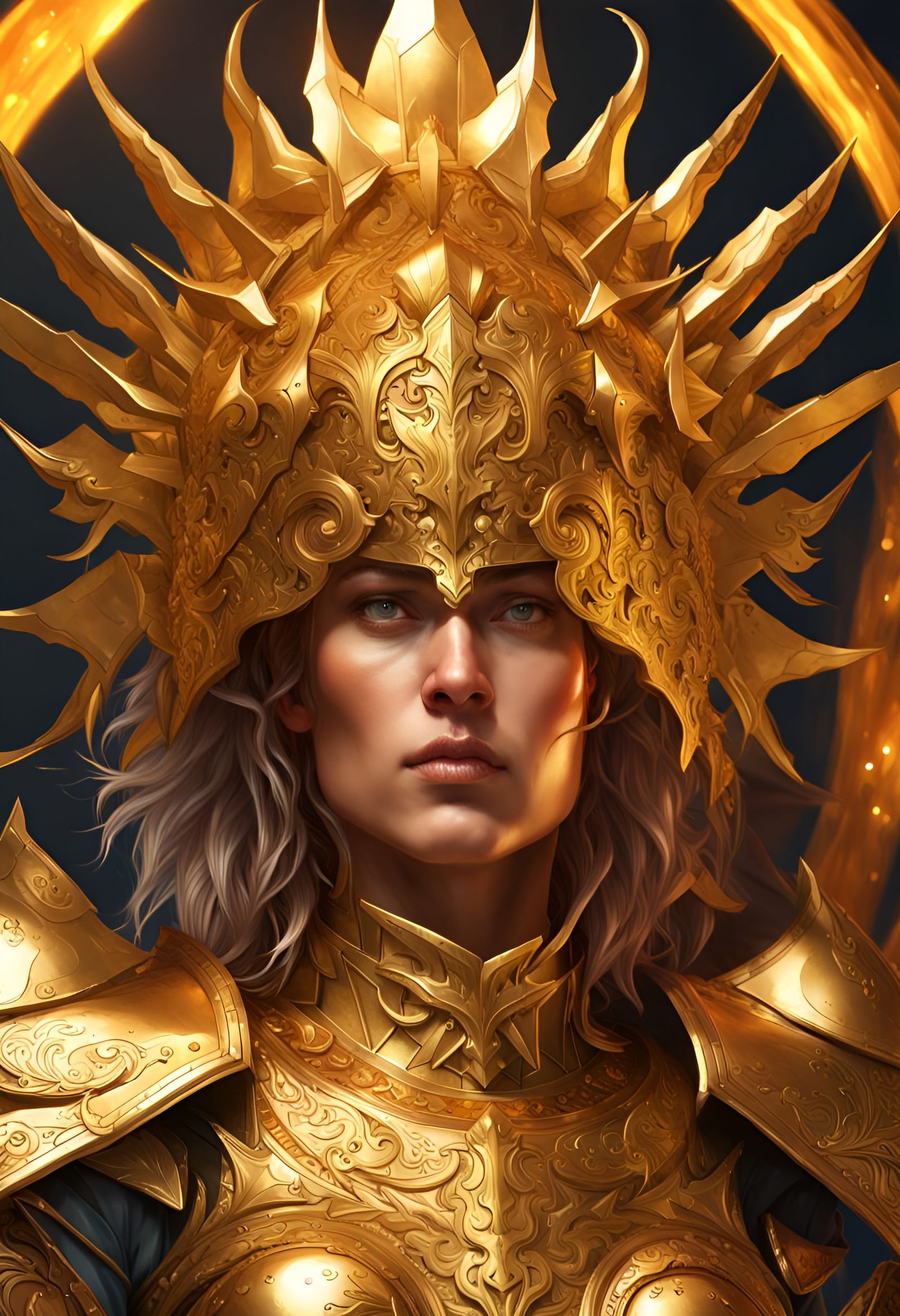 Golden Sun King in Medieval Armor Portrait