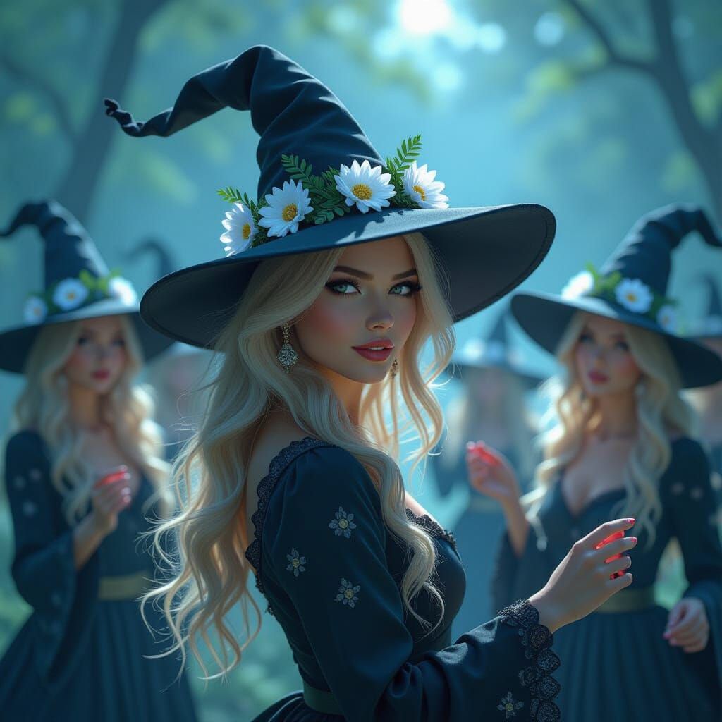 Enchanting Witches Dance Under Midsommer Night Sky