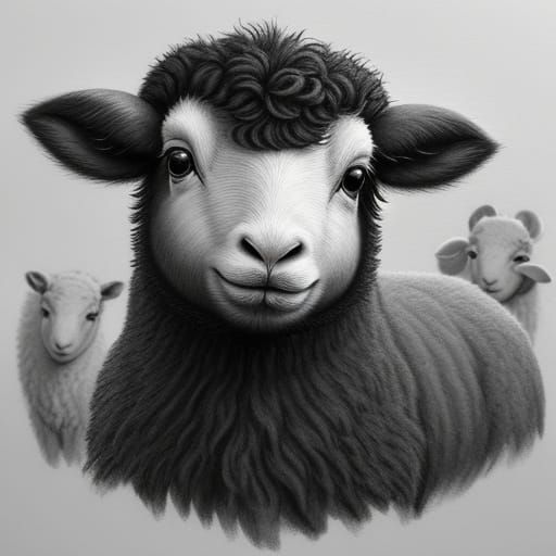 Nervous Lamb Meets Beloved Friend in Detailed Charcoal Art
