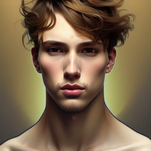 Attractive Young Man Portrait in Digital Art Style