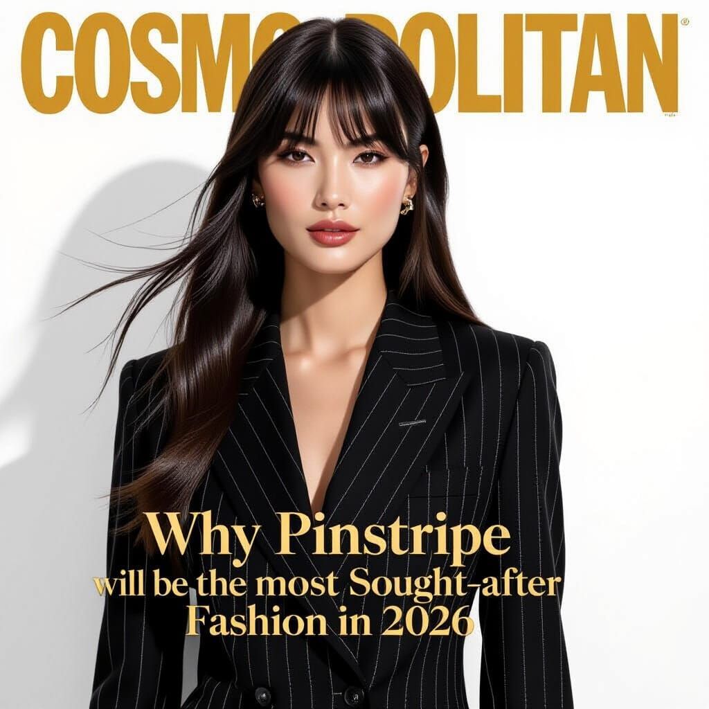 Elegant Woman in Pinstripe Suit on Cosmopolitan Cover