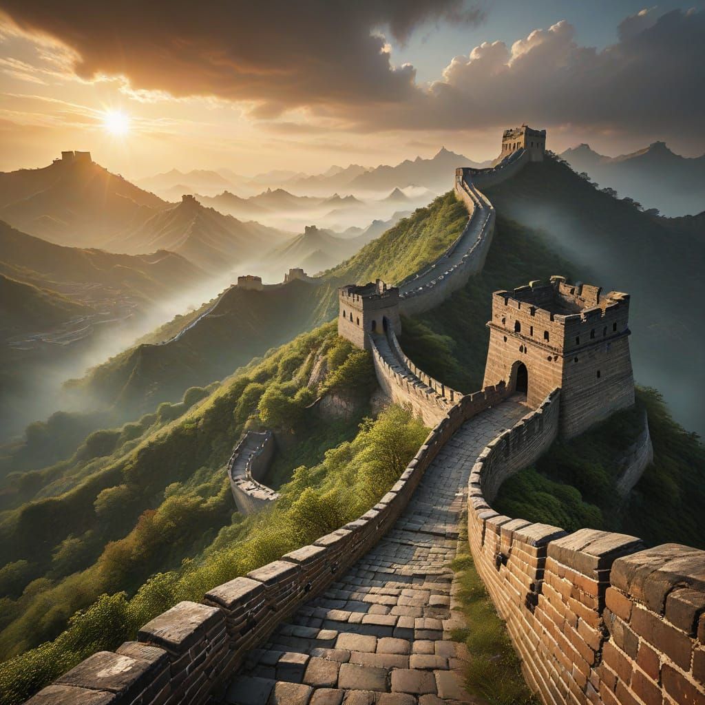 A Majestic View of the Great Wall of China in Cinematic Real...