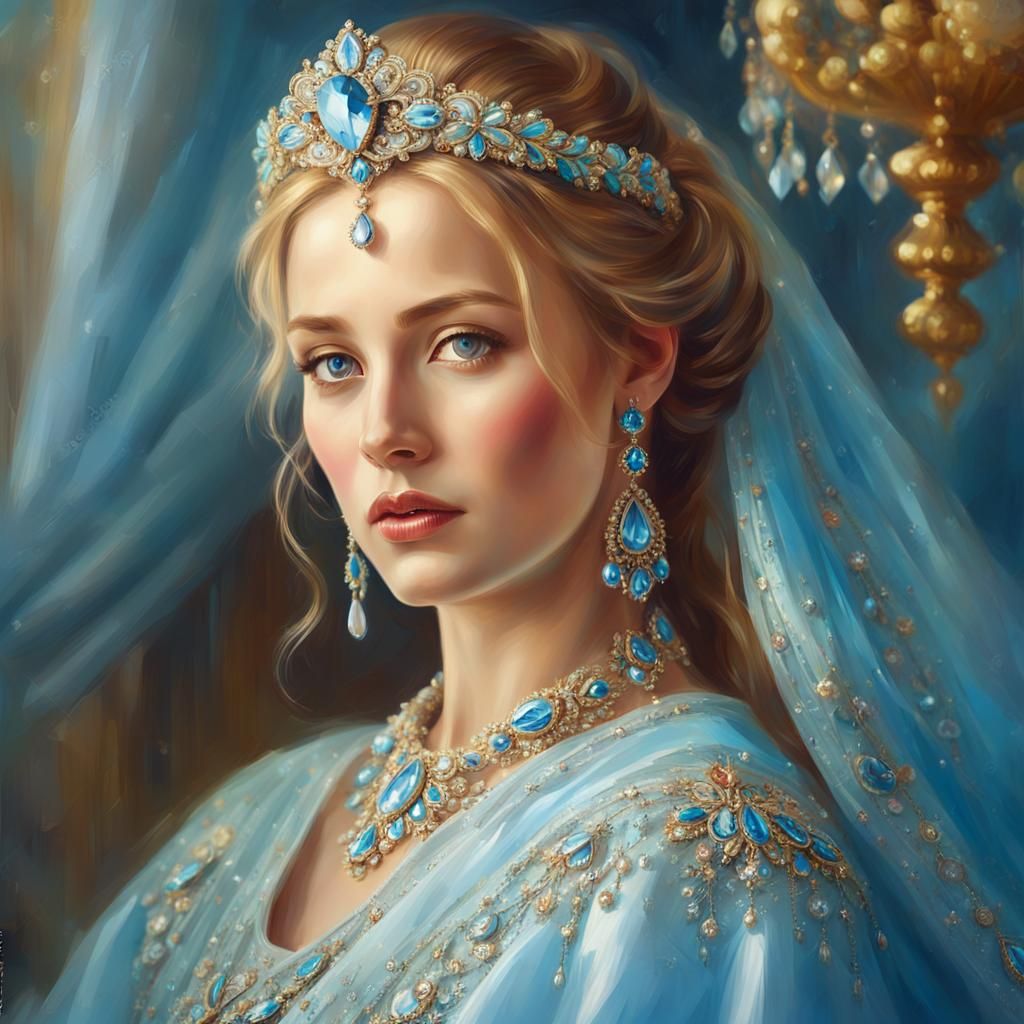 Russian Princess in Blue Dress: Russian Impressionism Style