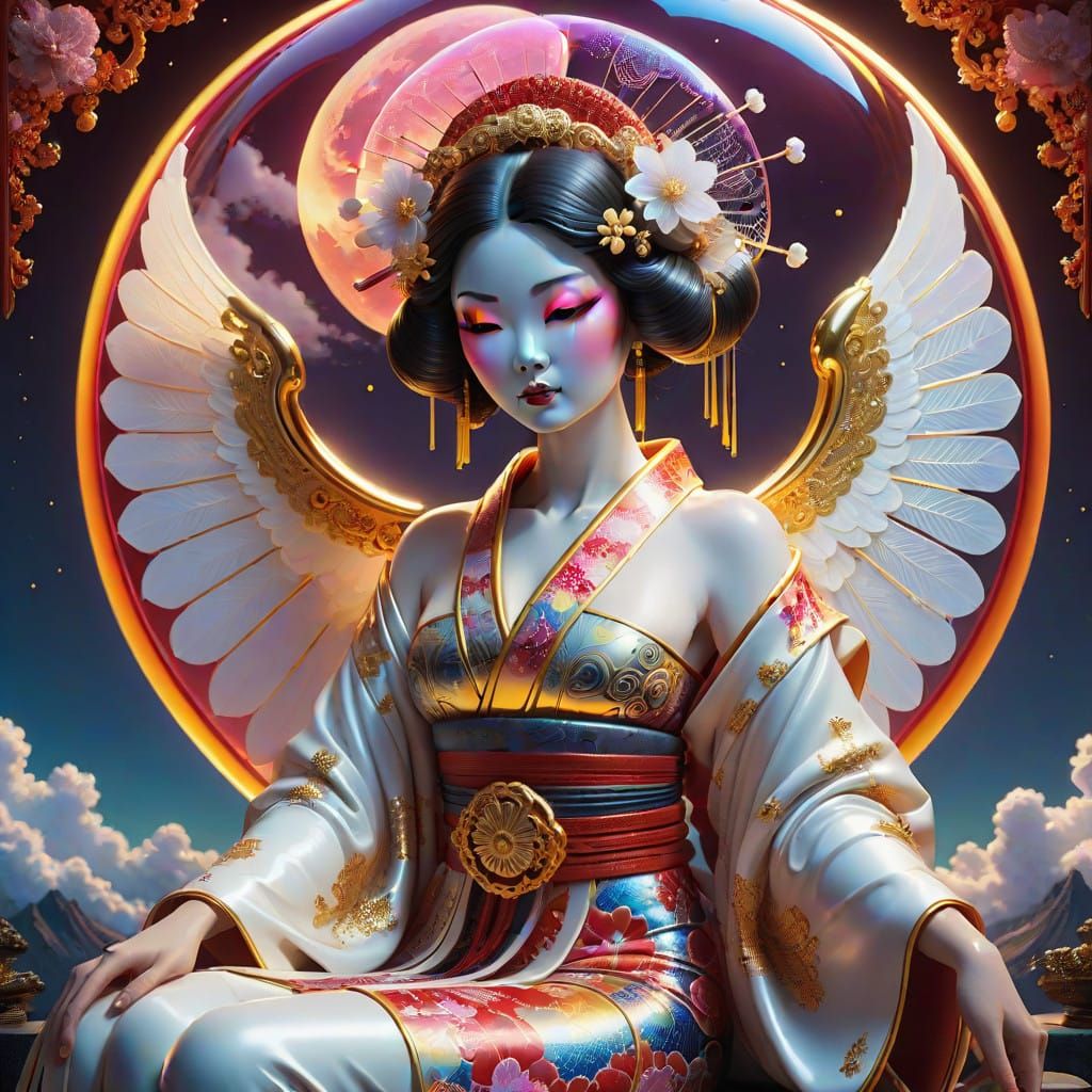 Ethereal Geisha Angel in Cosmic Landscape