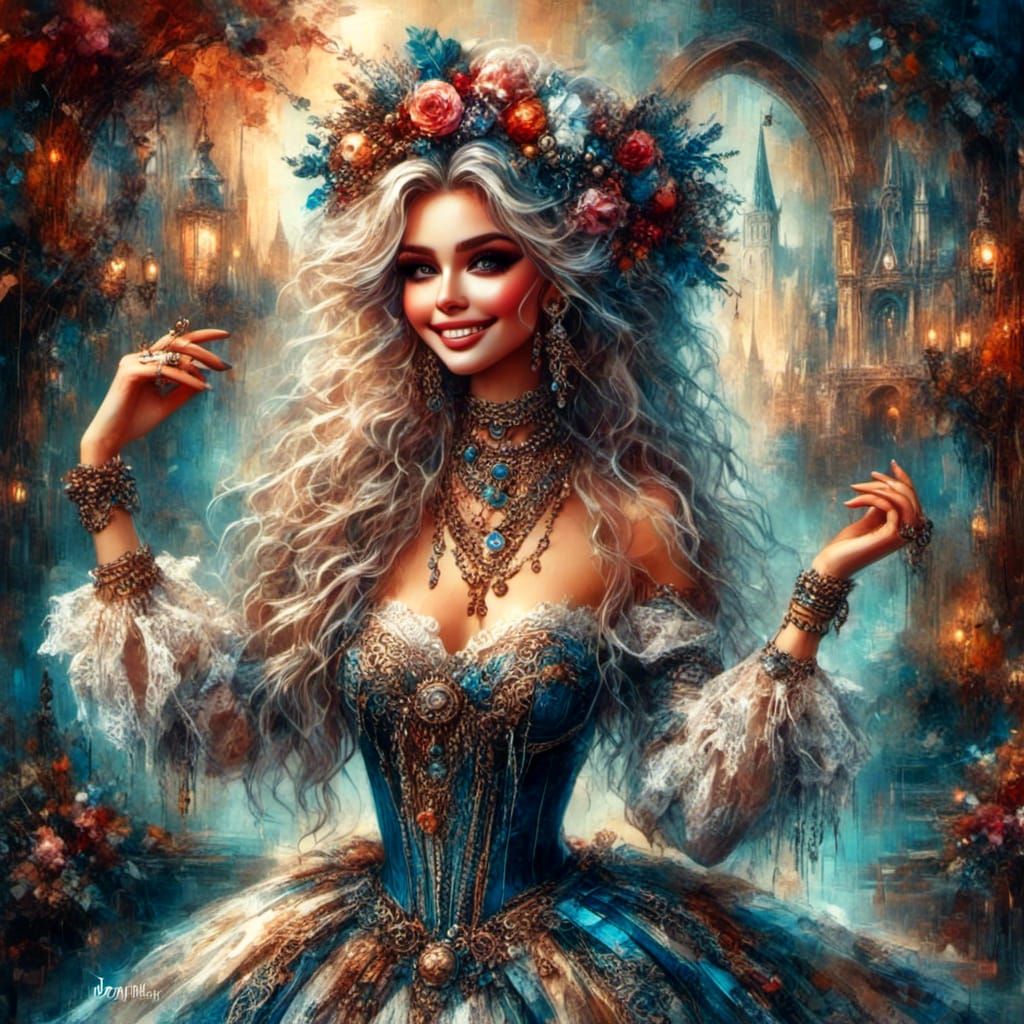 Dancing Lady with Musical Notes in Surreal Style