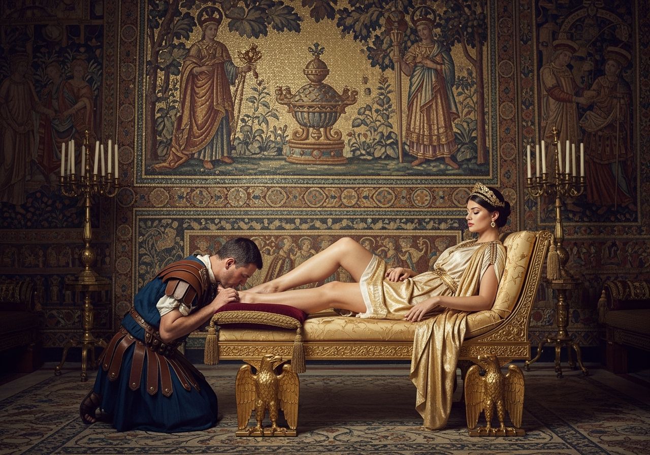 Roman Empress on Gold Eagle Divan in Lavish Palace