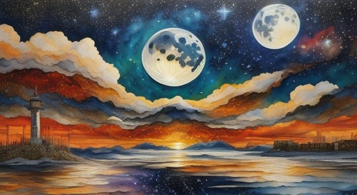 Epic Moon and Stars Digital Matte Painting