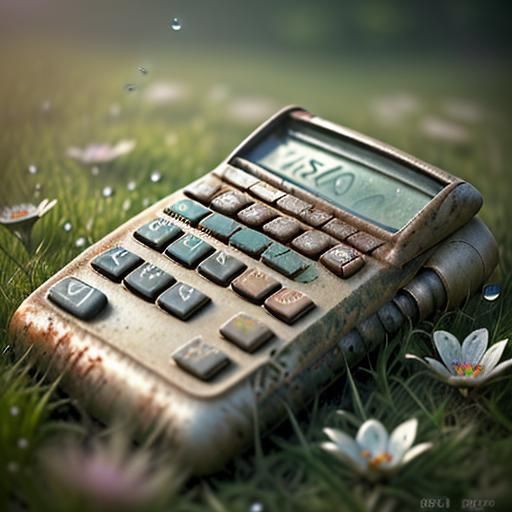 Rusty Calculator on Grassy Hill in Bright Sunlight