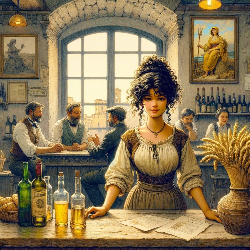 Italian Tavern Scene in 19th-Century Style