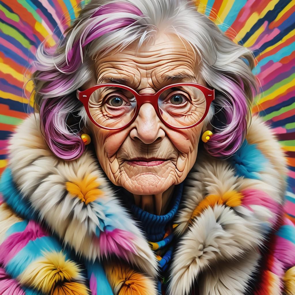 Vibrant Elderly Woman with Fur Coat Portrait