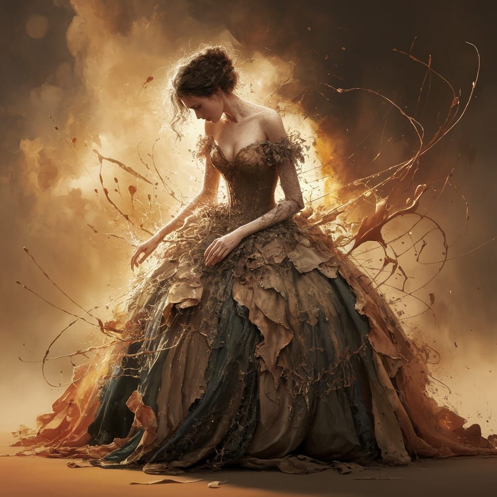 Vulnerable Woman in Turbulent Surroundings