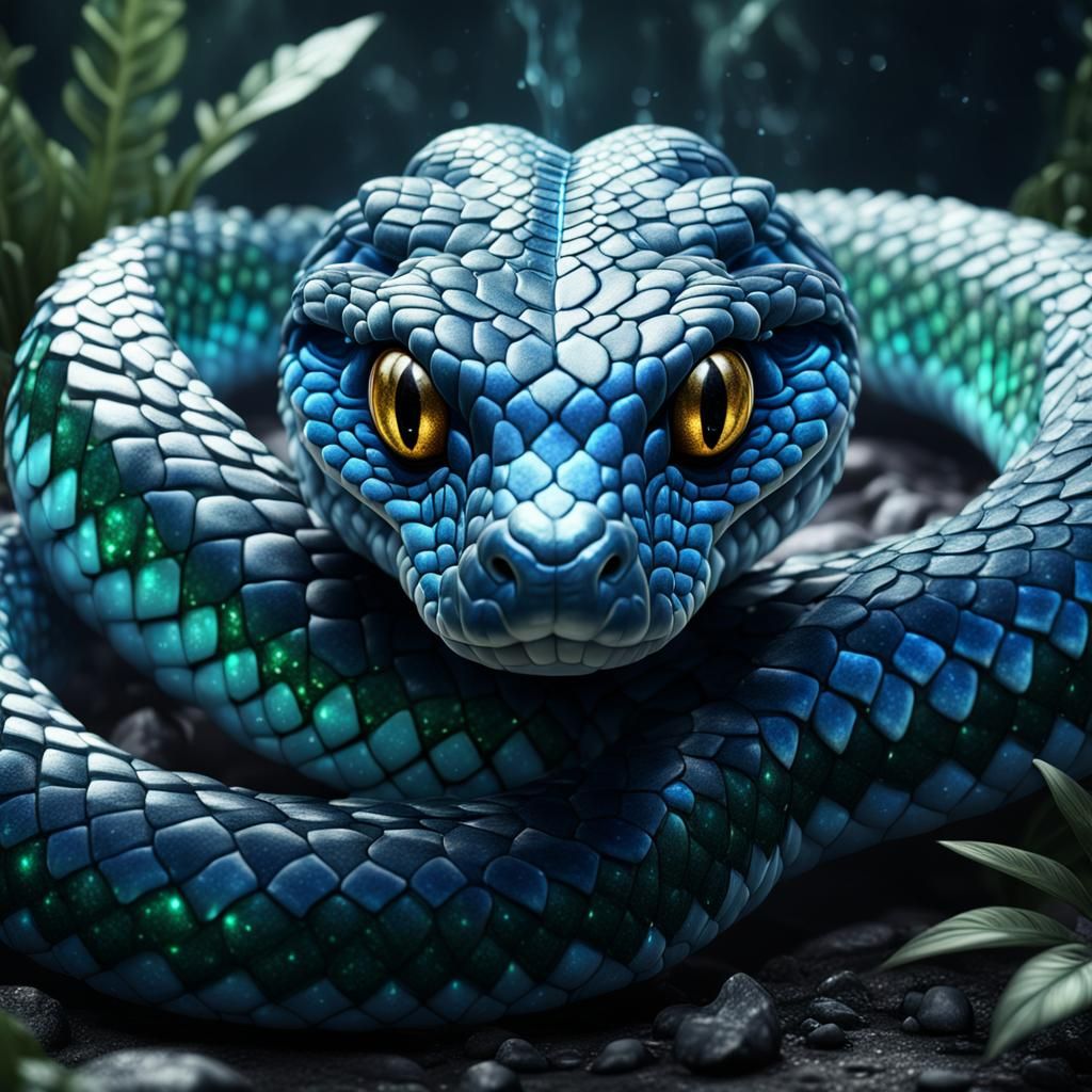 Crystal Snake with Shining Eyes in Detailed Matte Painting