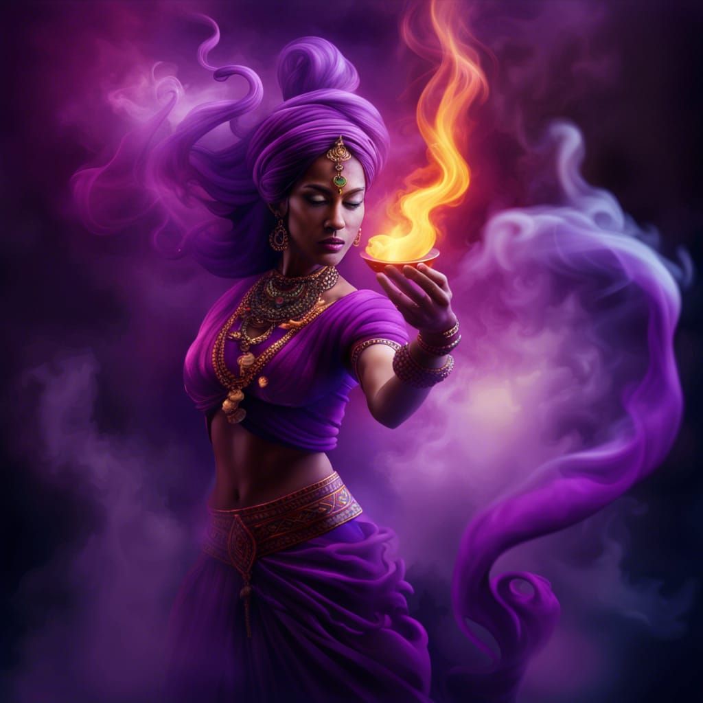 Beautiful Genie Jinn Emerging from Magic Lamp