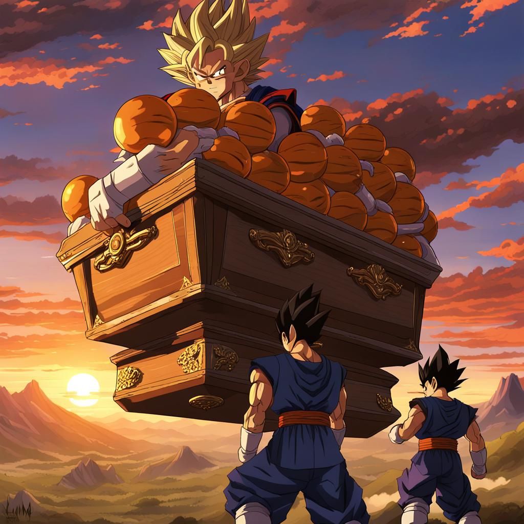 Goku and Vegeta Carry Coffin with Dragon Balls