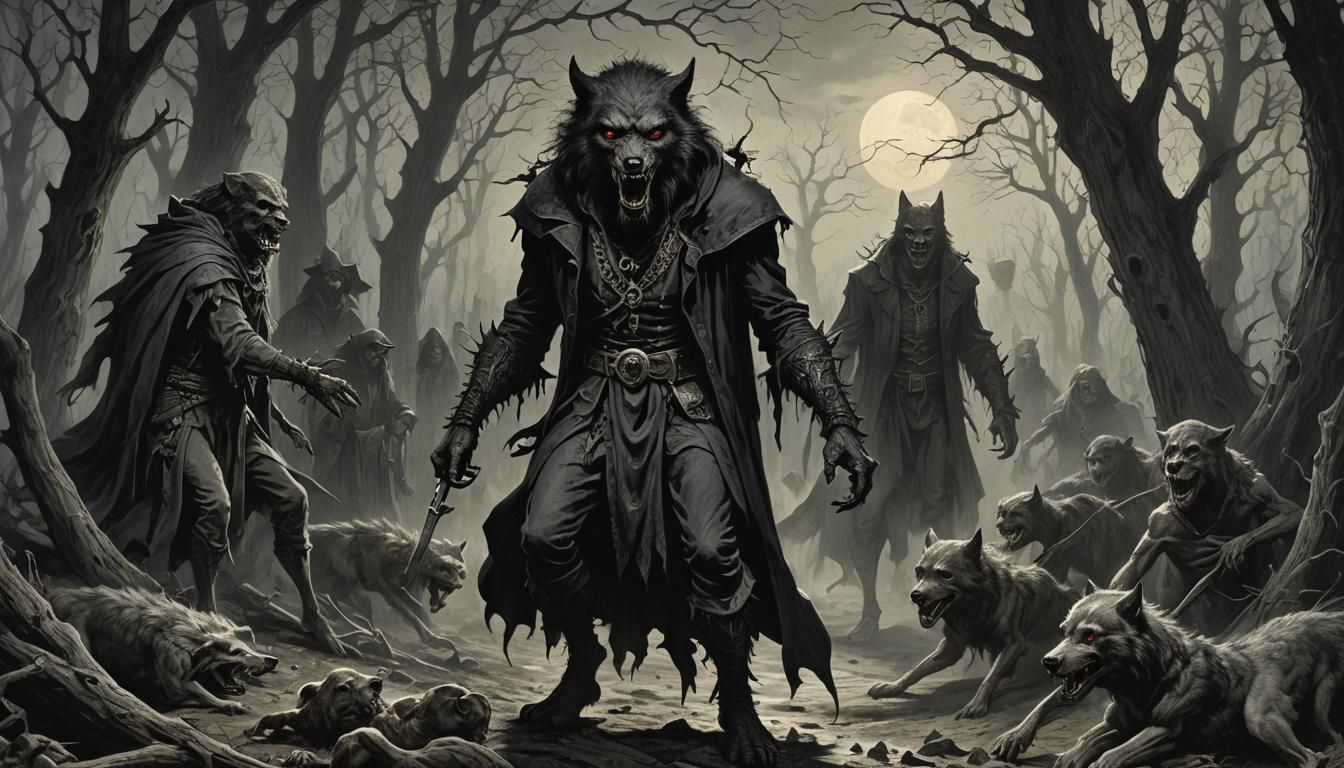 Gothic Horror Gypsie Werewolf in Doré Style