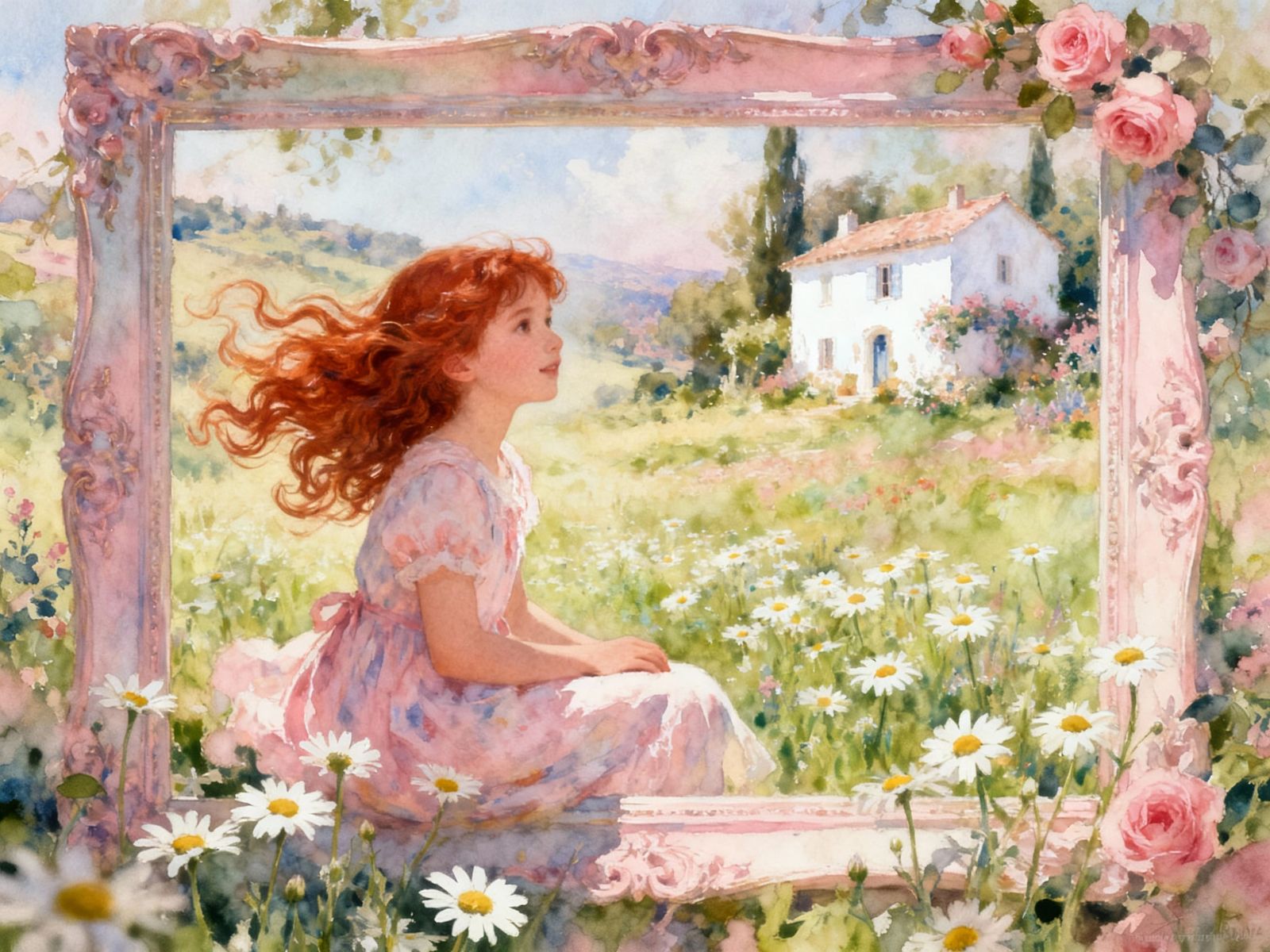 Young Girl in Provençal Landscape, Vintage Charm