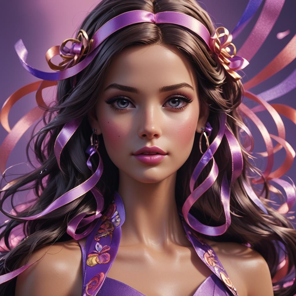 Hyperrealistic Brunette Portrait with Ribbons