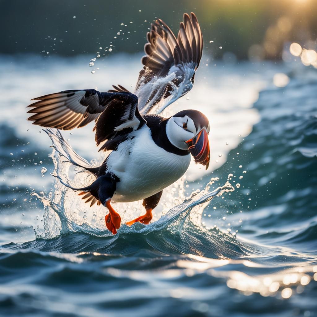 Puffin Plunging: Action Shot of Seabird Diving