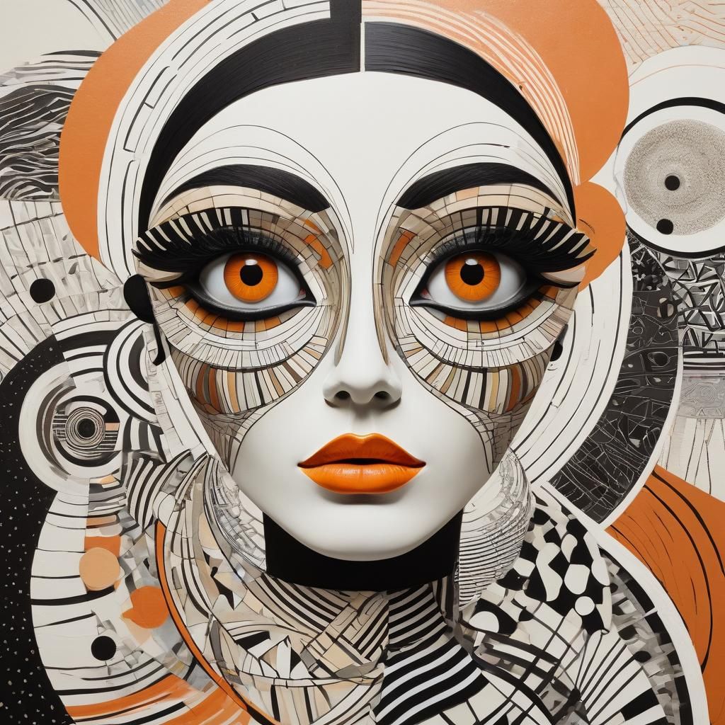 Stylized Portrait with Geometric Shapes in Beige