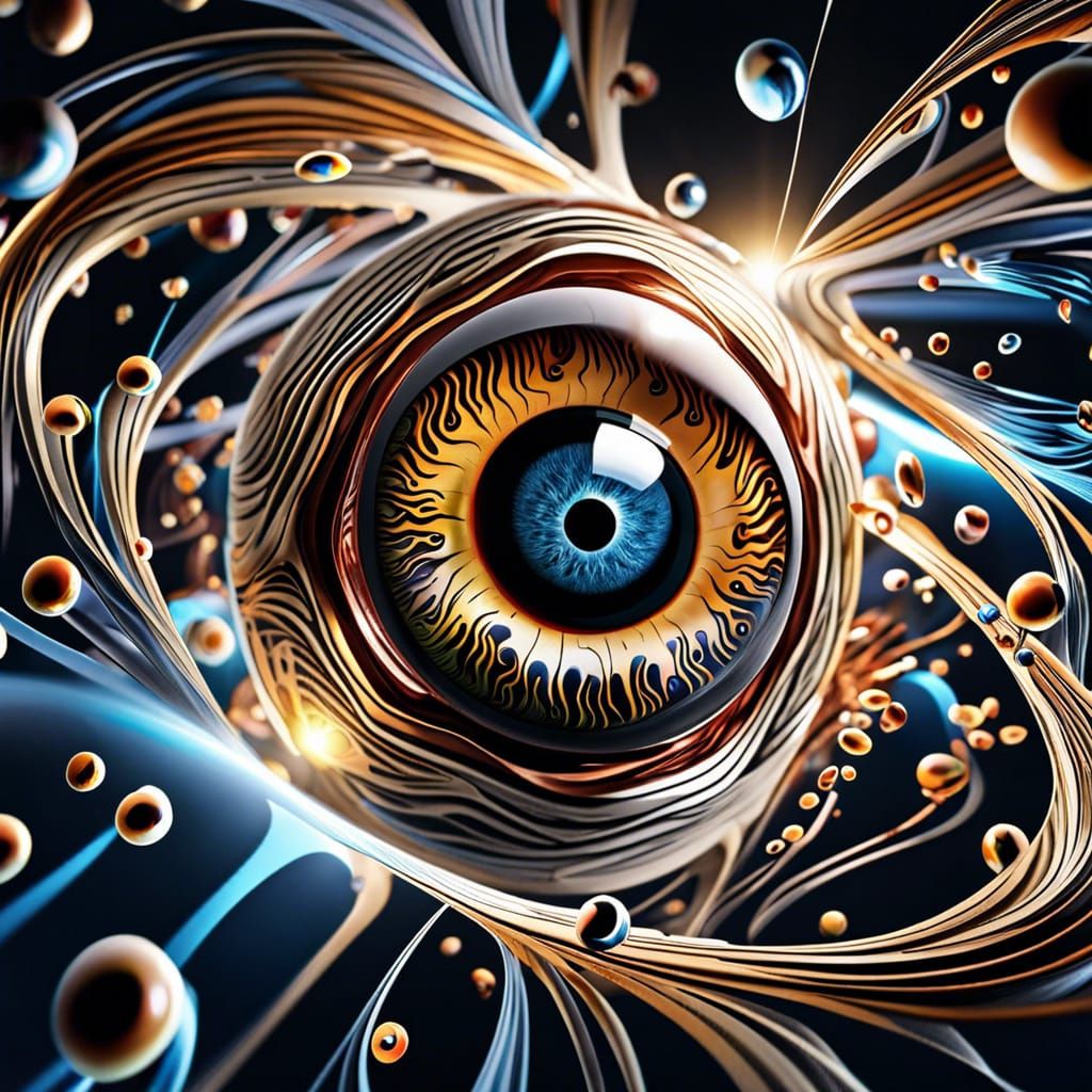 Hyperrealistic Floating Eyeball in Abstract Fractal Style