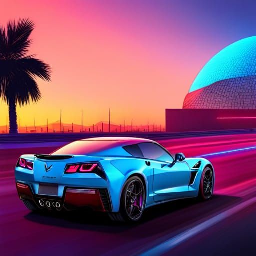 C7 Corvette in Synthwave Neon Retro Style