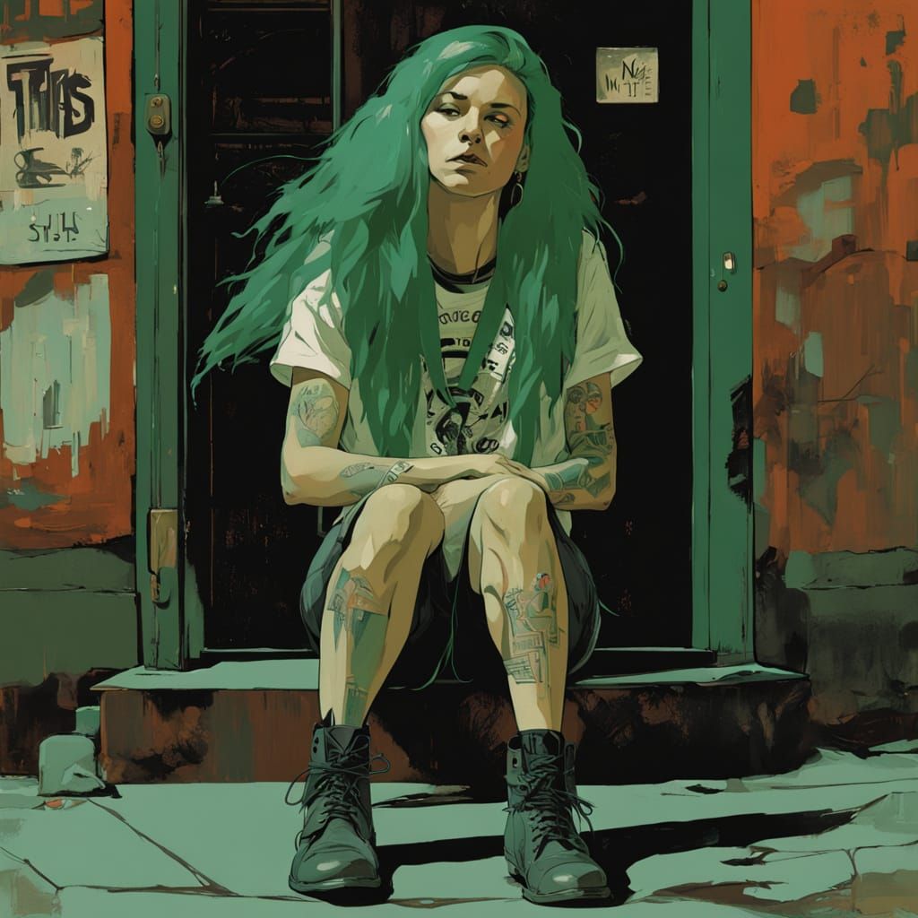 Cyberpunk Goddess in Music Venue Doorway