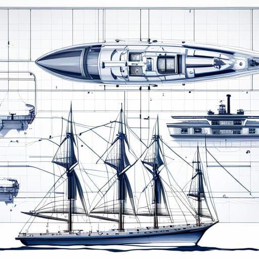 Steampunk Yacht Blueprint: Technical Elevation View