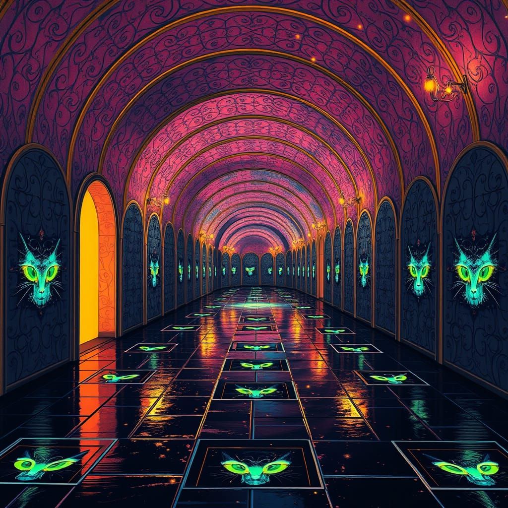 Surreal hallway with green eyes 4