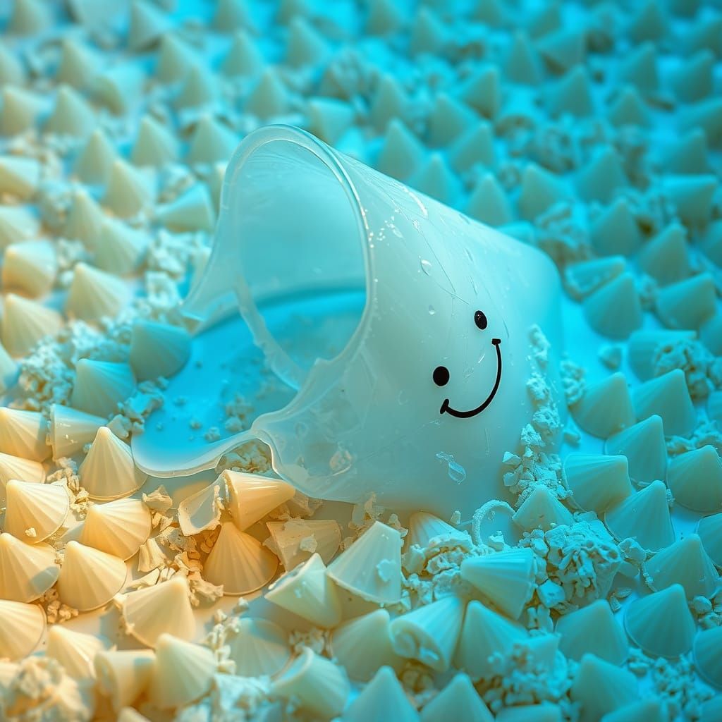 Glass Cone Melting into Plastic Cones with Smiling Face