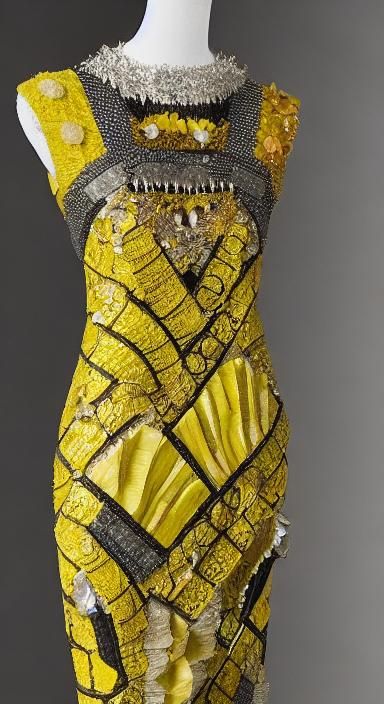 🍌SENSUAL DRY-BANANA-PEEL-BLACKISH-FABRIC-MIX-LUXURY-DRESS🍌