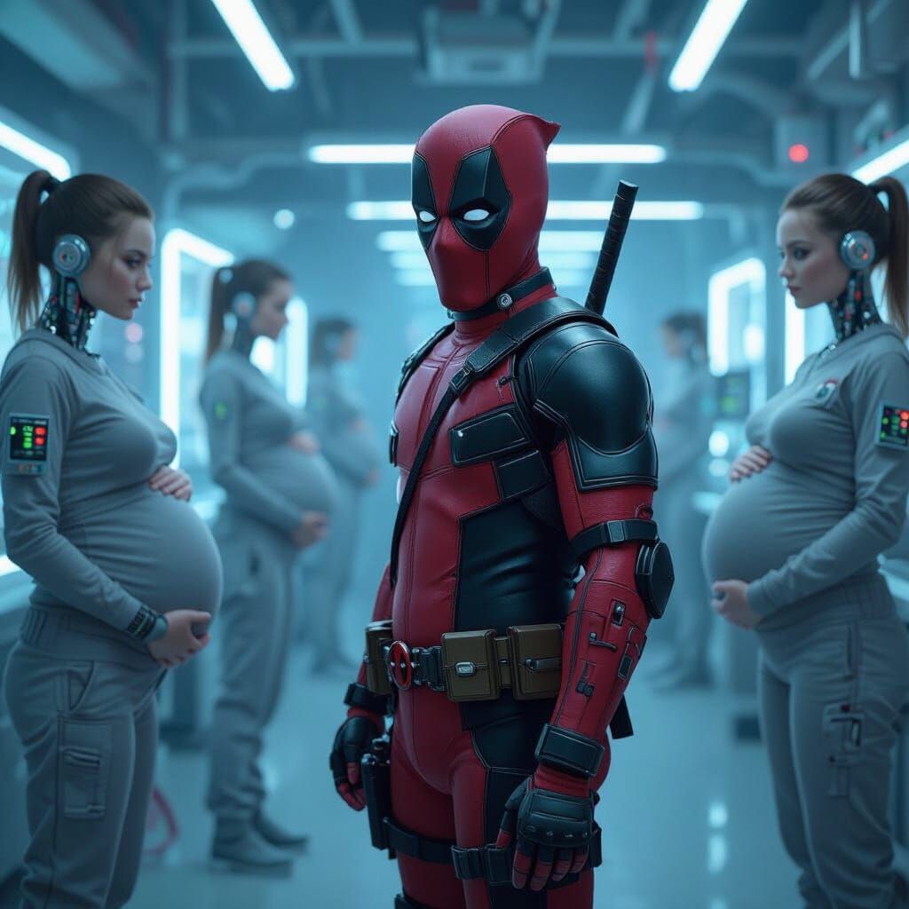 Deadpool Navigates Cyberpunk Baby Factory