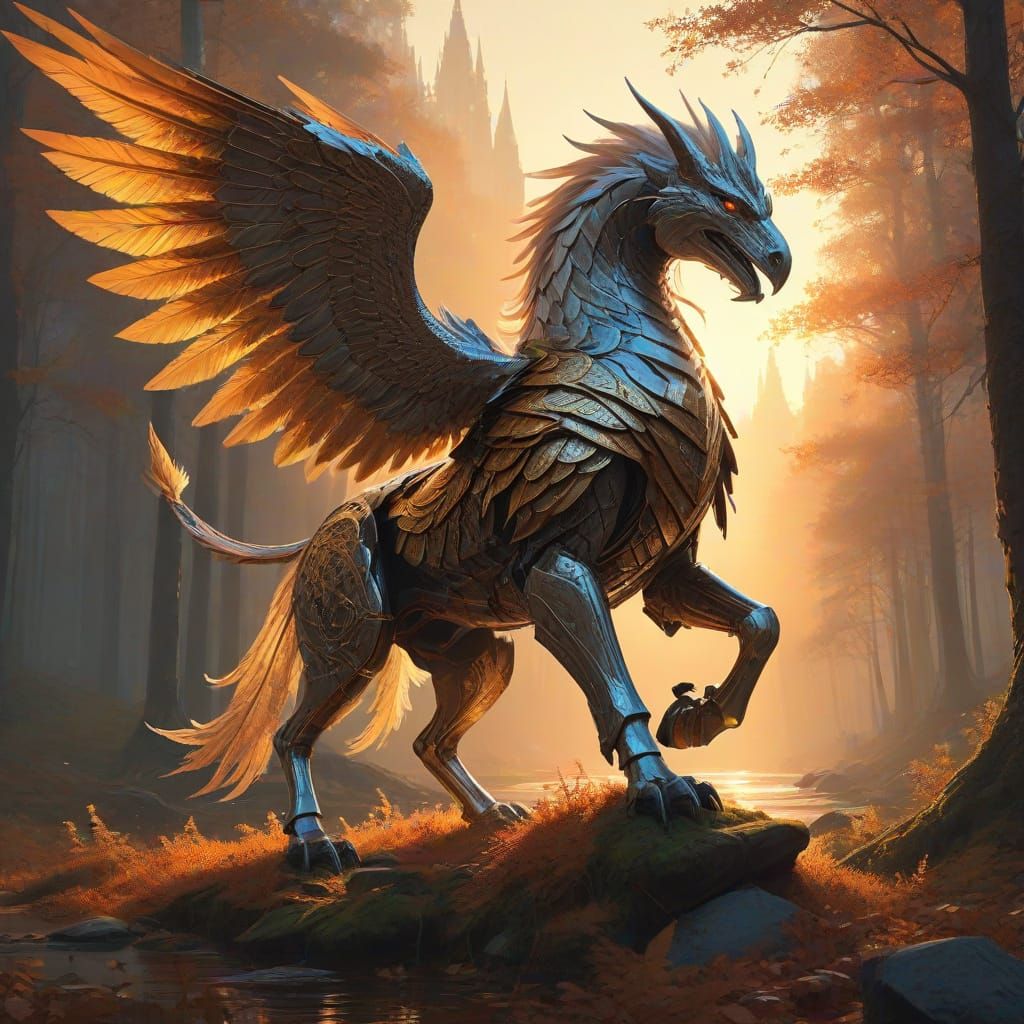 Ethereal Elven Knight Rides Golden Griffin in Vibrant Fantas...