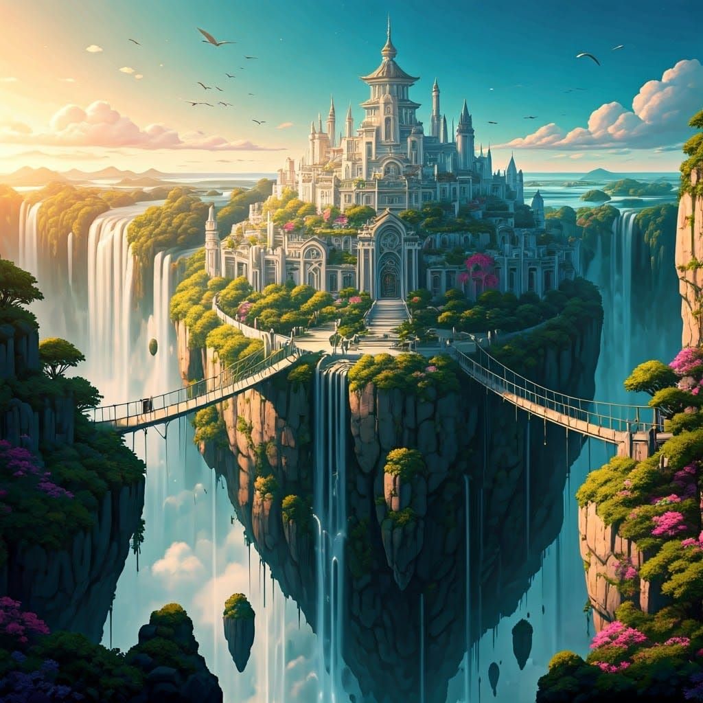 Mystical Floating City Inspired by Miyazaki and Moebius