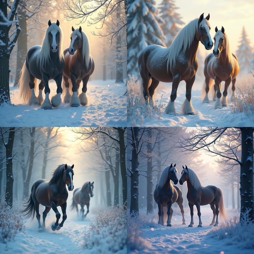 Belgian Draft Horses in a Winter Wonderland