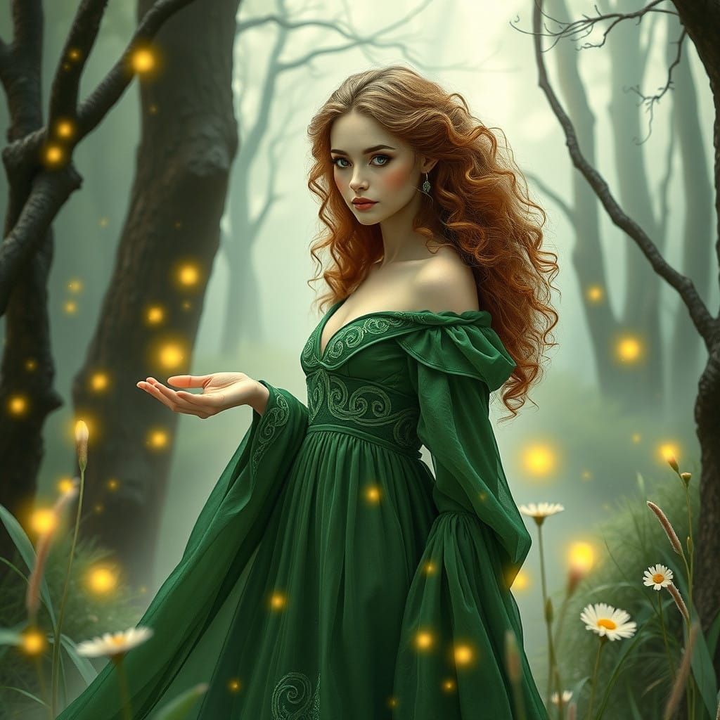 Ethereal Faerie Queen in Emerald Gown