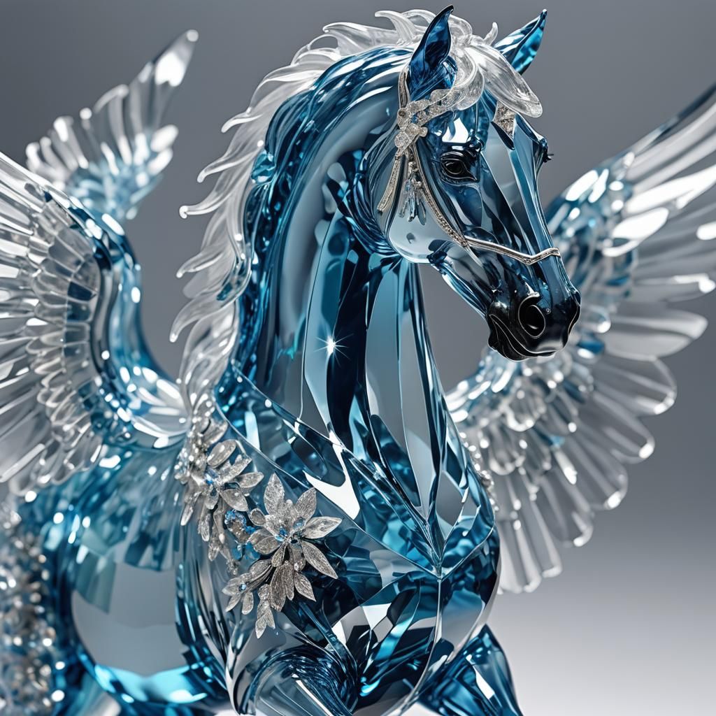 Ethereal Crystal Horse Sculpture in Macro Photography