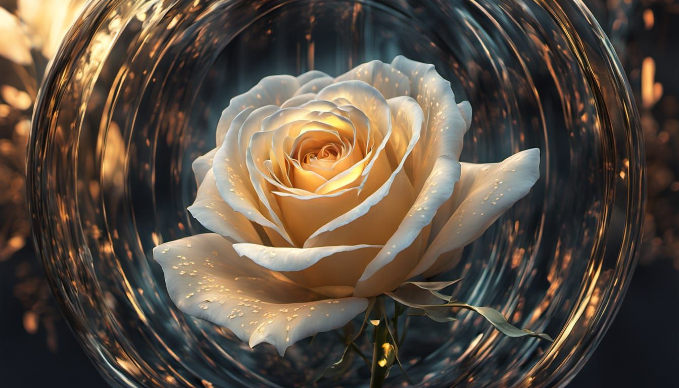 Ghostly Rose Blooms Inside Mirrored Tube in Digital Art