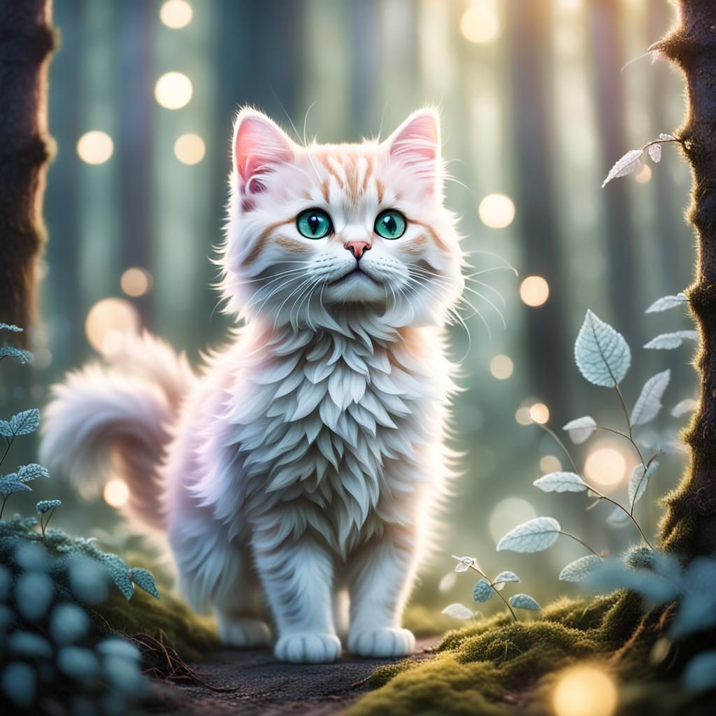 Joyous Kitty in Mystical Forest, Soft Colors