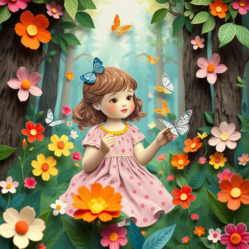 Enchanted Paper Forest Girl, Children's Illustration