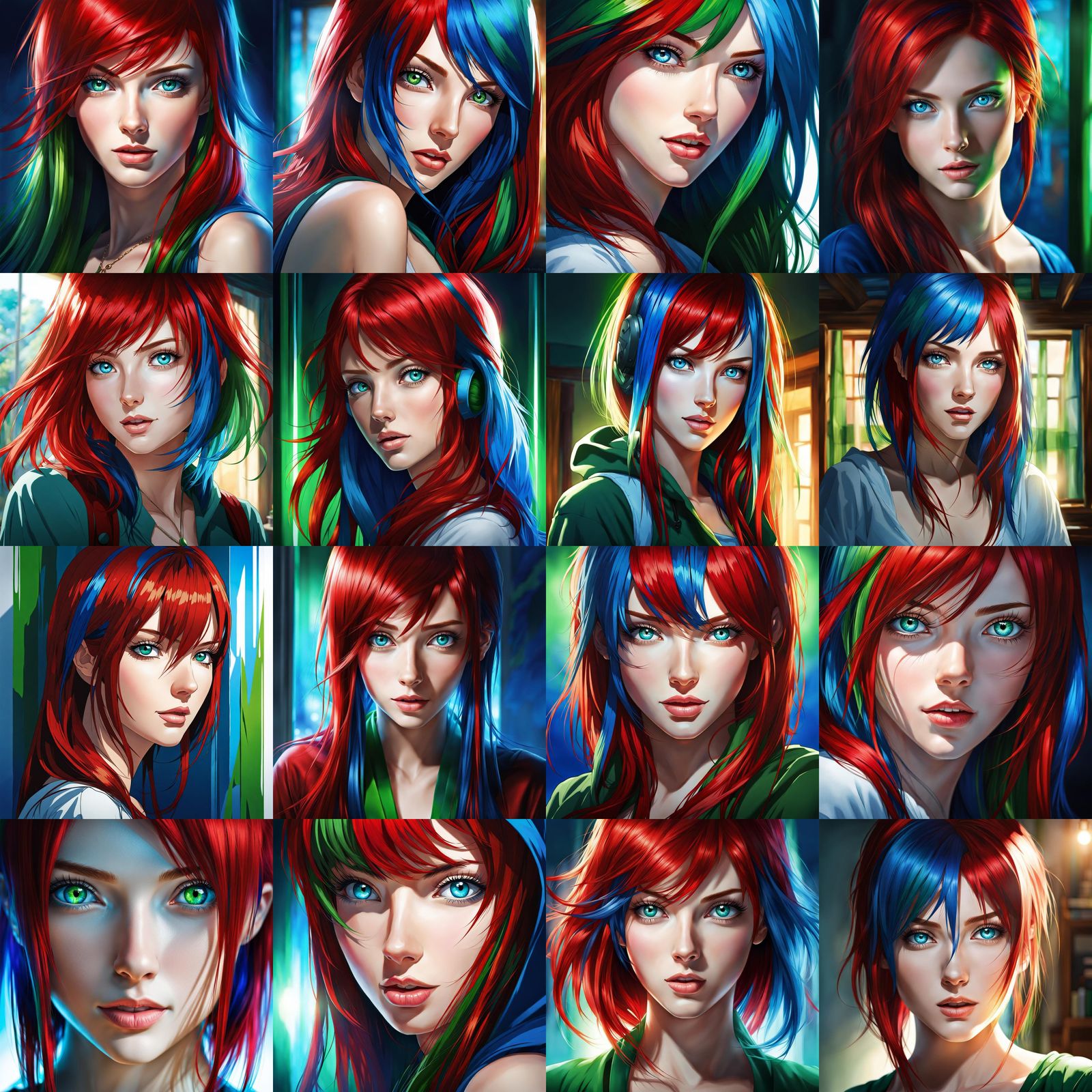 Anime Portrait: Woman with Split Hair and Vivid Eyes