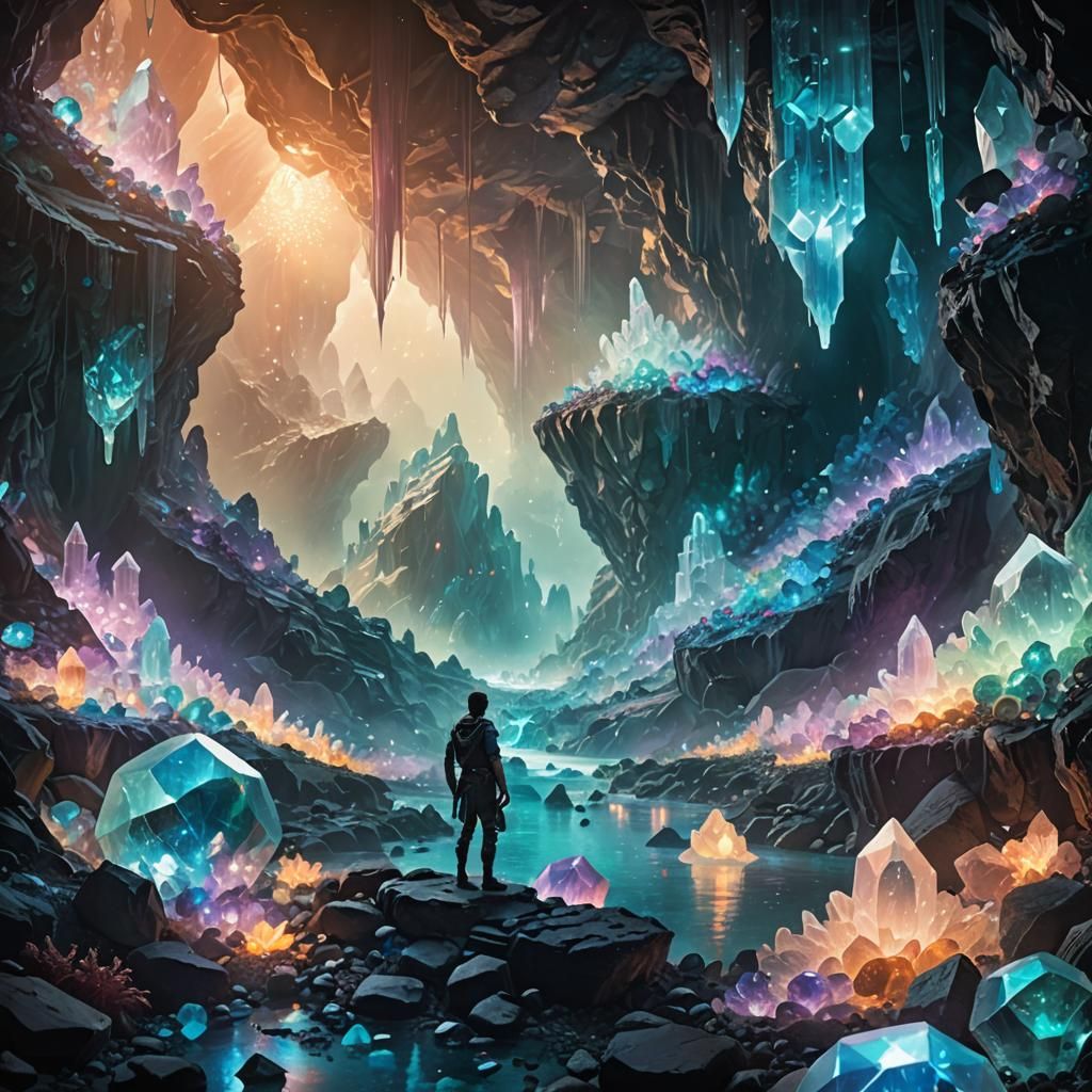 Bioluminescent Crystal Cavern: Fantasy Adventure