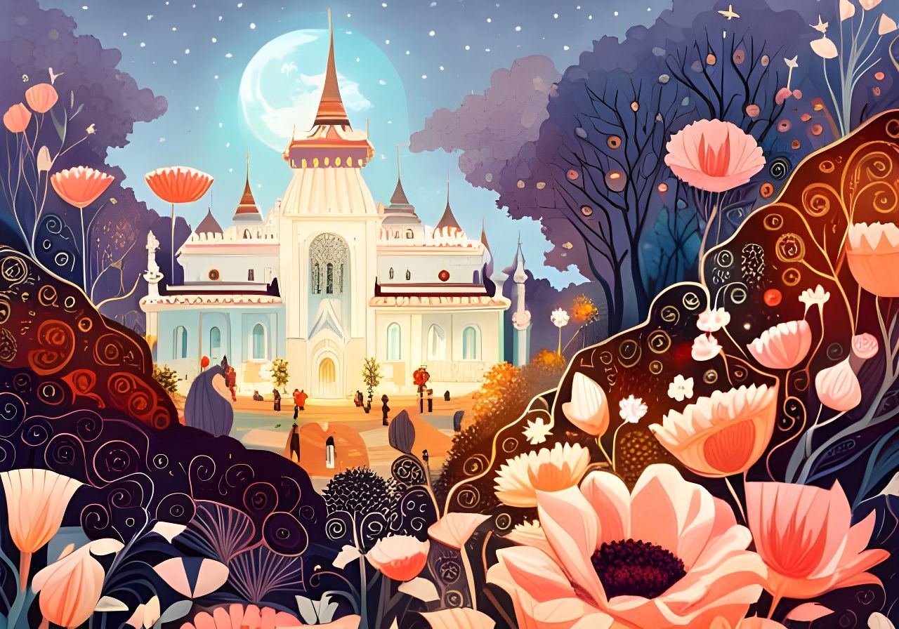 Ethereal Garden Illustration in Watercolor Style