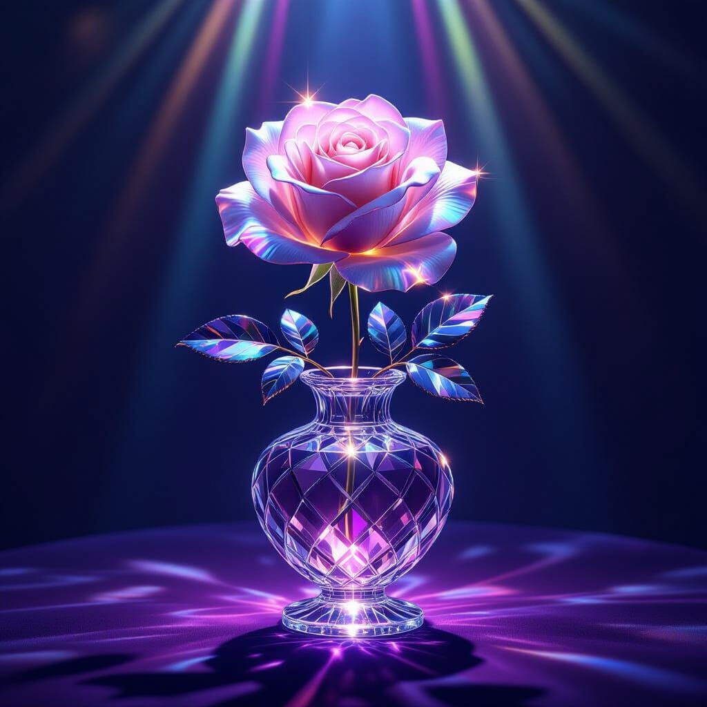 Refractive Crystal Rose in Ornate Vase
