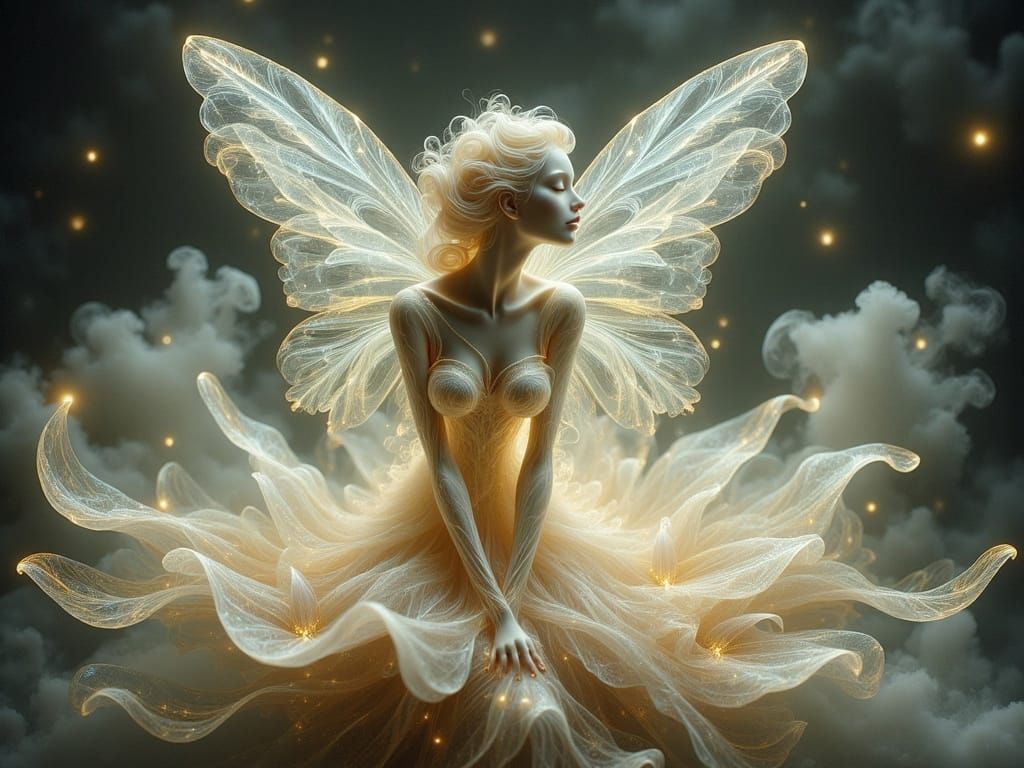 Dreamy Enchanted Fairy with Translucent Porcelain Skin and C...