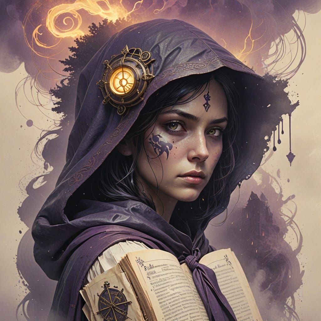 Ethereal Dark Fantasy Masterpiece with Ancient Tome