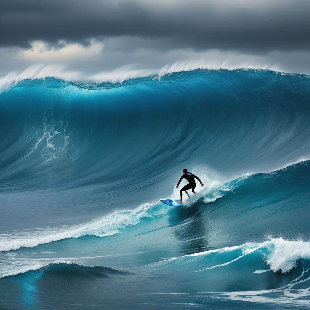 Cinematic Ocean Landscape with Surfer and Dolphins