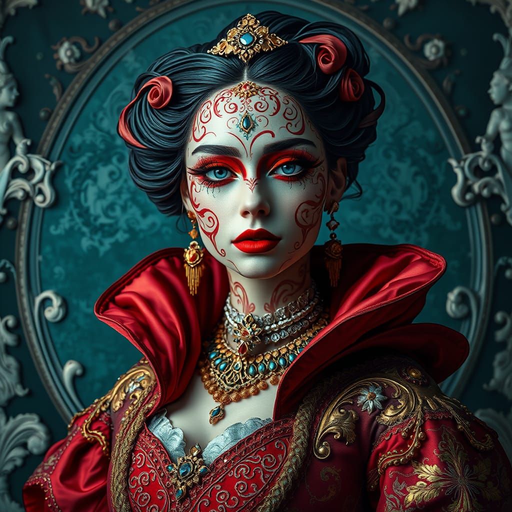 Woman in Ornate Makeup, Aurorapunk Venetian Style