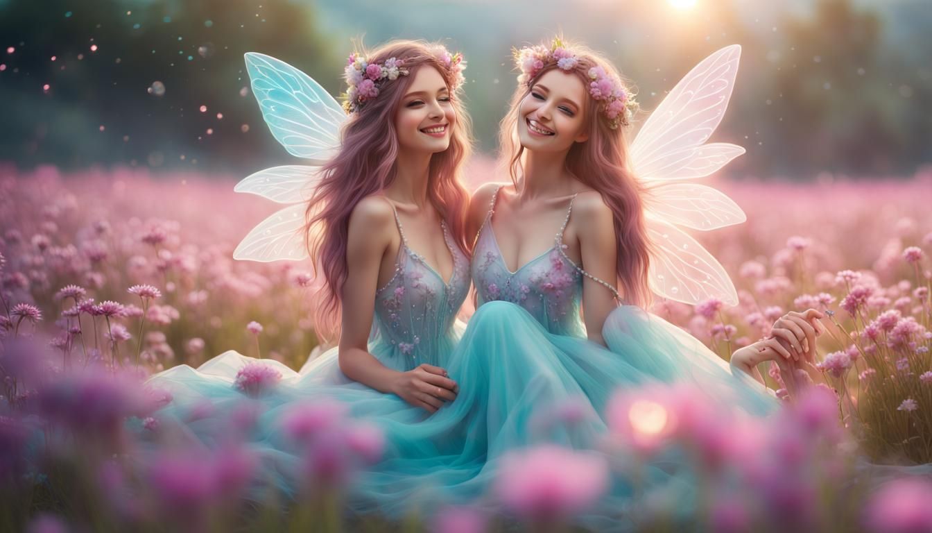 Smiling Fairy in Magical Flower Field
