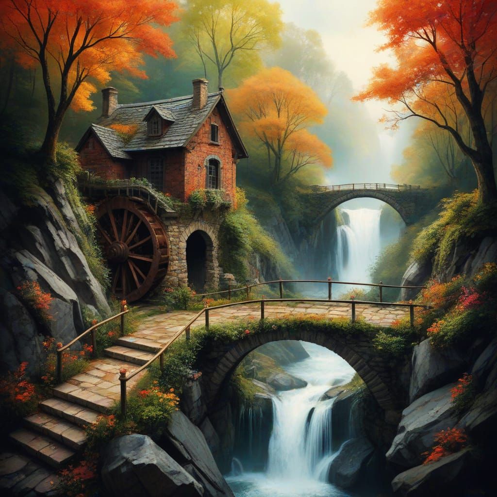 Autumn Bridge in a Vibrant Canyon Landscape